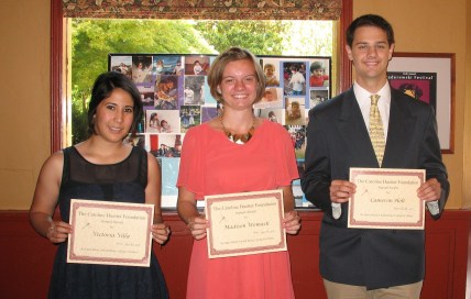 The recipients of this year's Caroline Huetter Award. From Left to Right: Victoria Villa, Madison Womack, or Cameron Holt.